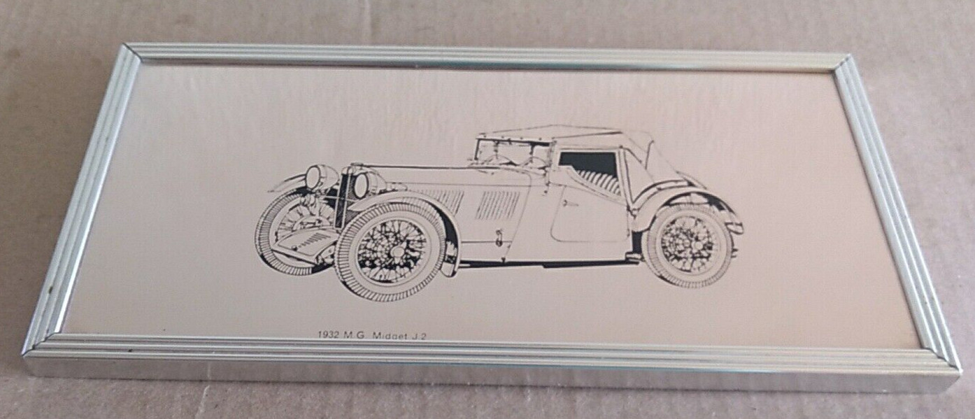 Vintage Mirror w/Etched Picture of 1932 M.G. Midget J-2 Car ~ 12\ Vintage Mirror w/Etched Picture of 1932 M.G. Midget J-2 Car ~ 12\