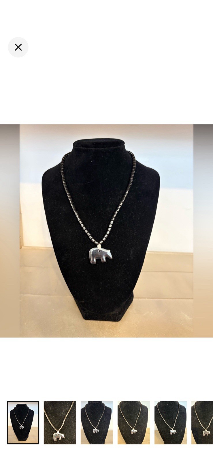 Vintage Hematite Necklace with Bear Pendant Vintage Hematite Necklace with Bear Pendant