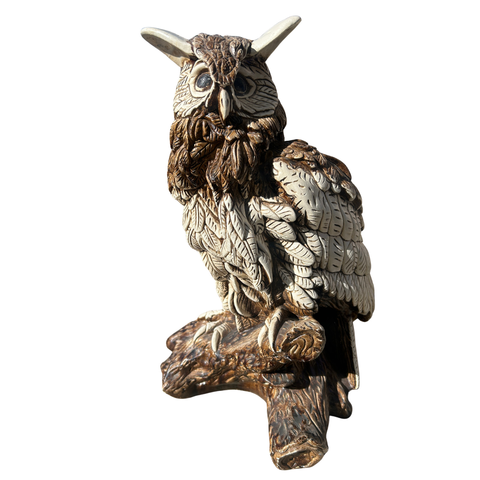 Vintage Great Horned Owl Chalkware Statue Mexico 25\