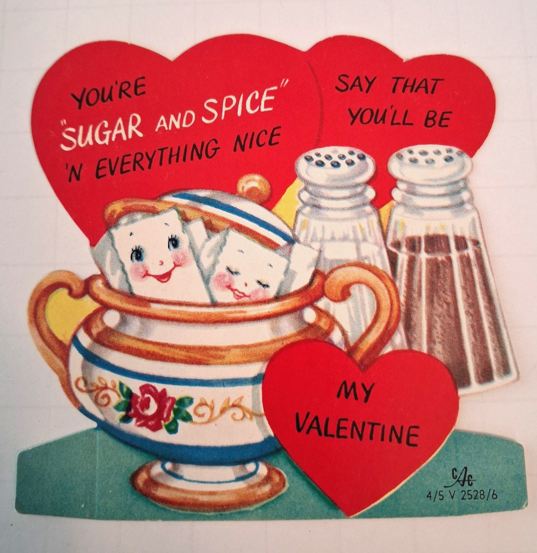 Vintage Valentine Card Anthropomorphic Sugar Cubes  \