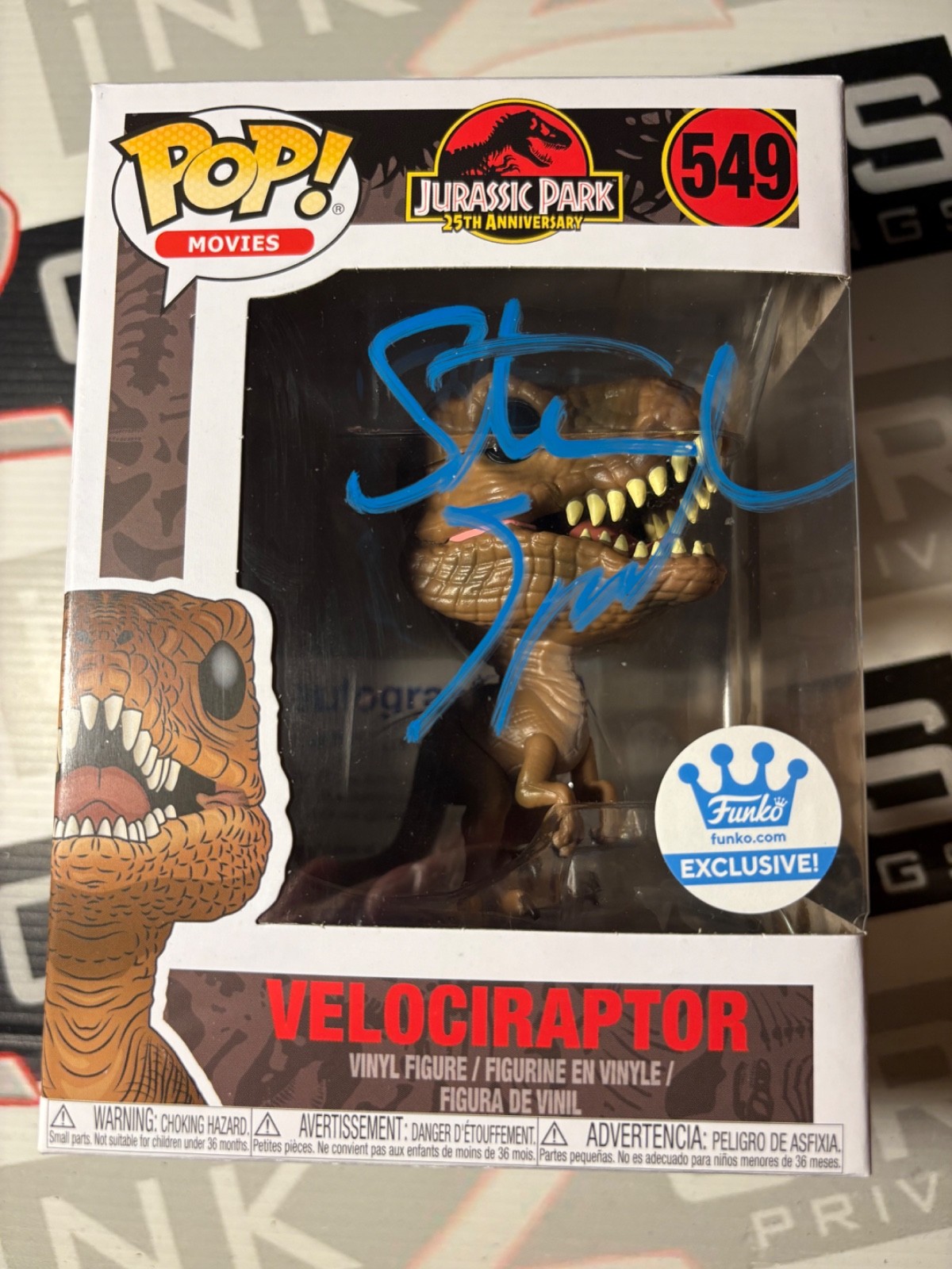 Director Steven Spielberg Signed Velociraptor Funko Pop ACOA - Jurassic Park Director Steven Spielberg Signed Velociraptor Funko Pop ACOA - Jurassic Park