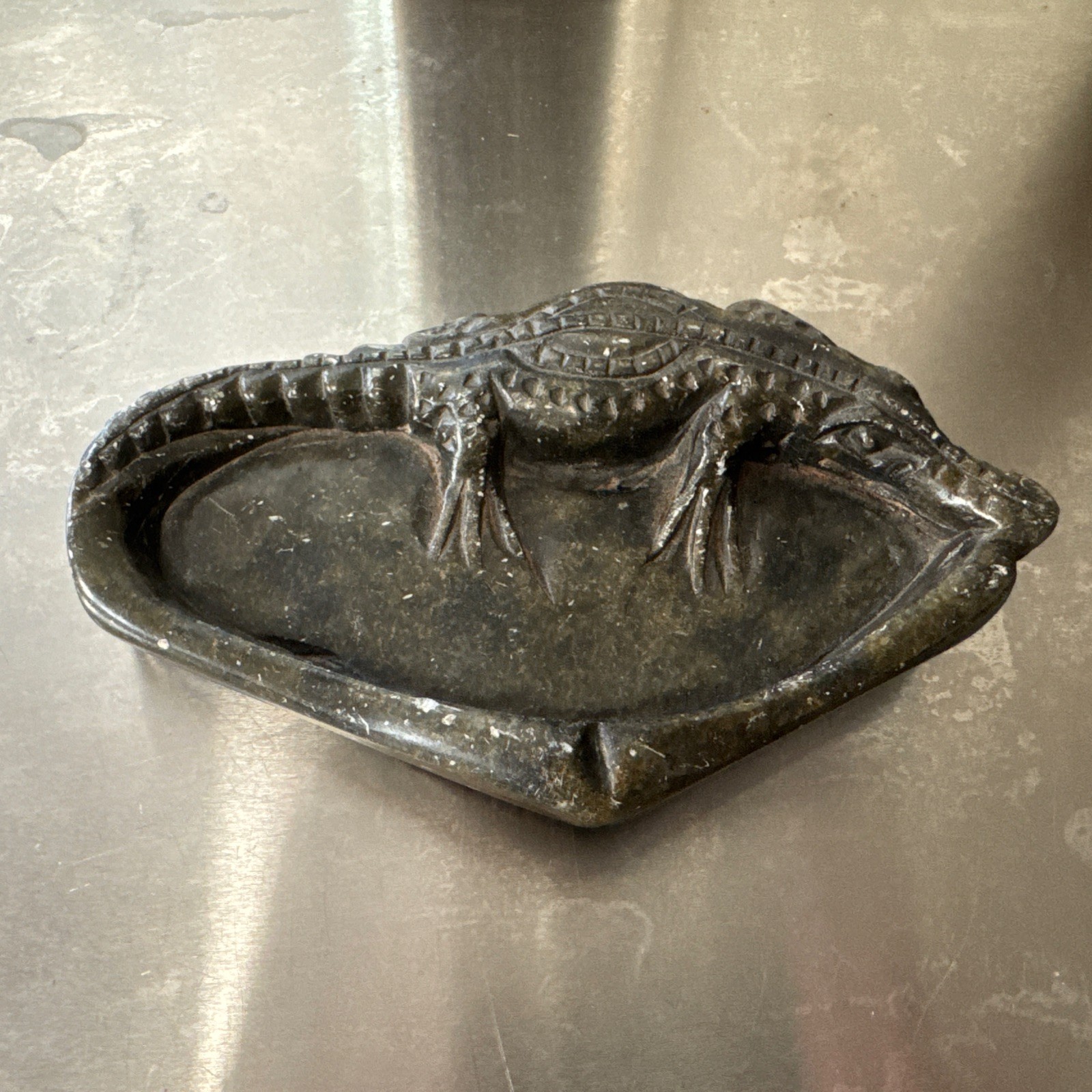 Antique Hand Carved Stone Alligator Desk Dresser Tray Arts & Crafts Style 1920’s