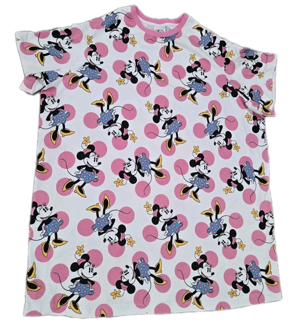 GUC Disney Parks Minnie Mouse White Pink Polka Dots Womens T-Shirt Dress Size 2x GUC Disney Parks Minnie Mouse White Pink Polka Dots Womens T-Shirt Dress Size 2x