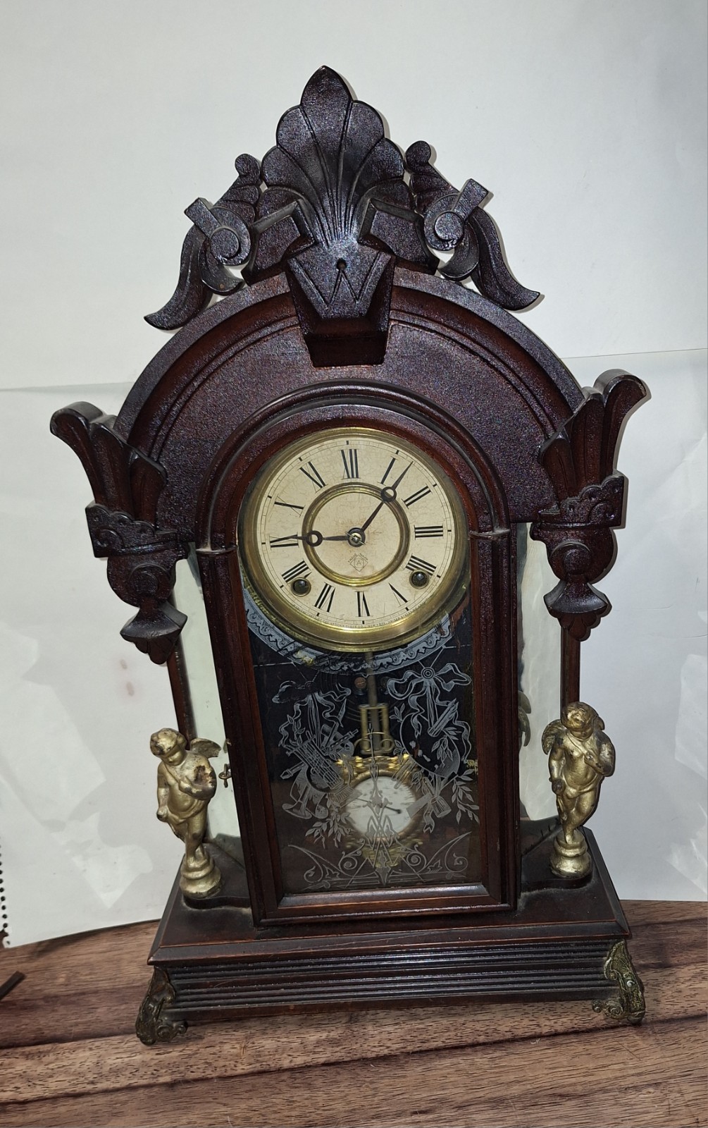 Antique Ansonia Windsor Style 8Day Mirror-Side Shelf Mantel Chime Clock Working Antique Ansonia Windsor Style 8Day Mirror-Side Shelf Mantel Chime Clock Working