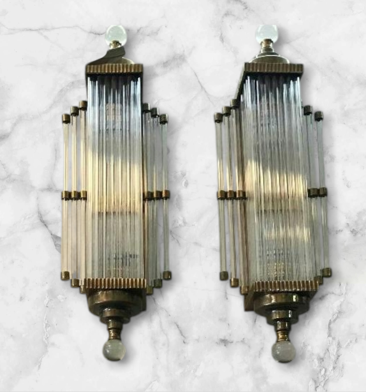 1 PC VINTAGE ART DECO BRASS & GLASS ROD WALL SCONCE LIGHT FIXTURE NAUTICAL #A99