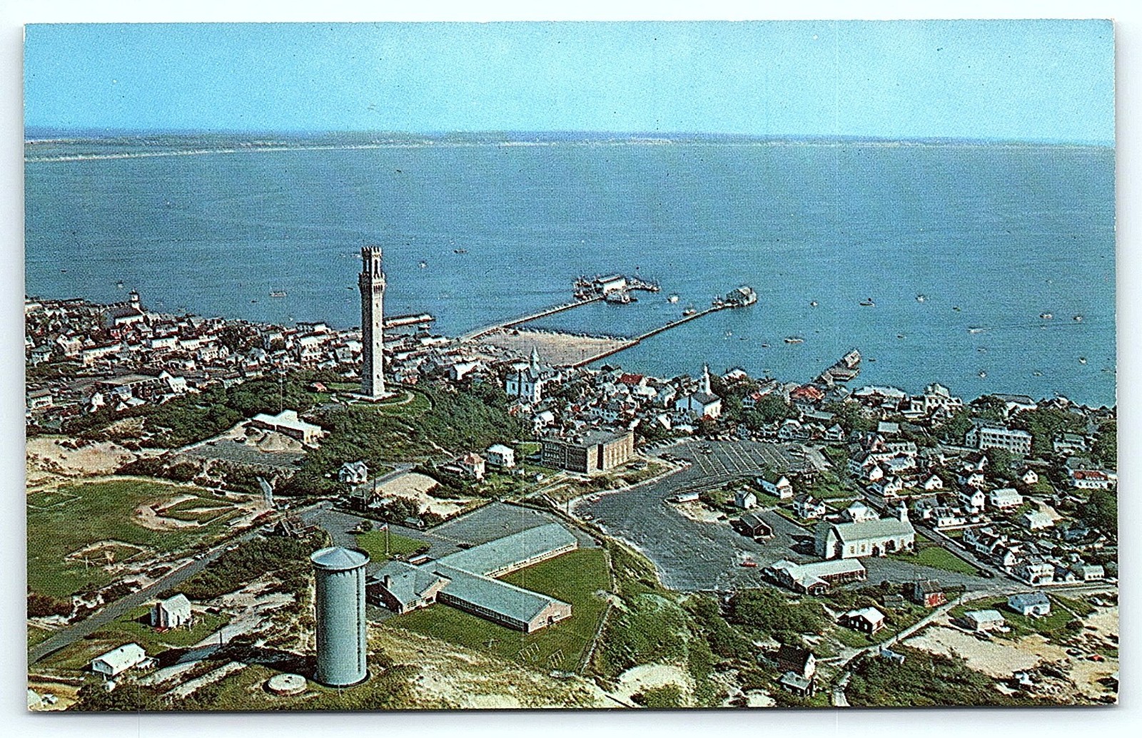 Provincetown, MA Aerial View Postcard, Pilgrim Monument