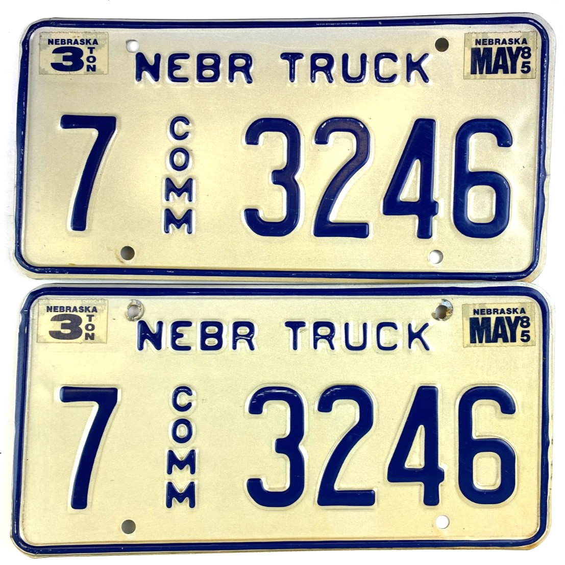 Nebraska 1985 Commercial Truck License Plate Set Pair 7 3246 Madison Co Decor