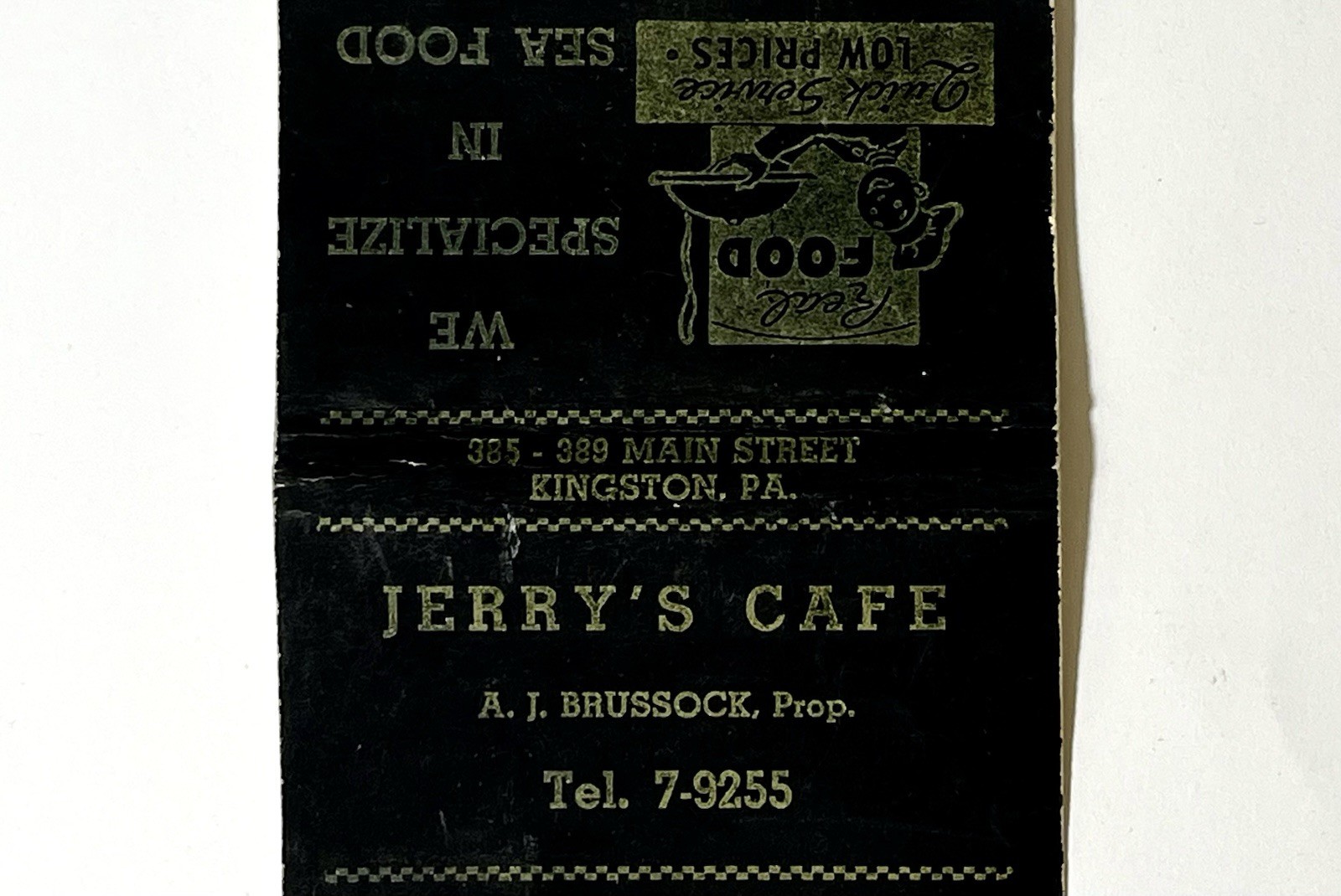 RARE KINGSTON, PA 1941-45 WORLD WAR 2- JERRY'S CAFE, A.J. BRUSSOCK, PENNSYLVANIA