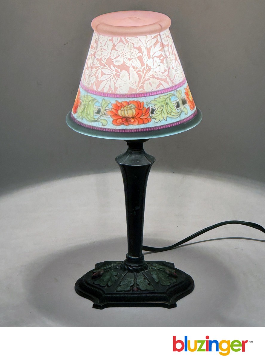 Vintage BELLOVA Art Deco Boudoir / Desk Lamp w/ CZECH Art Glass Shade