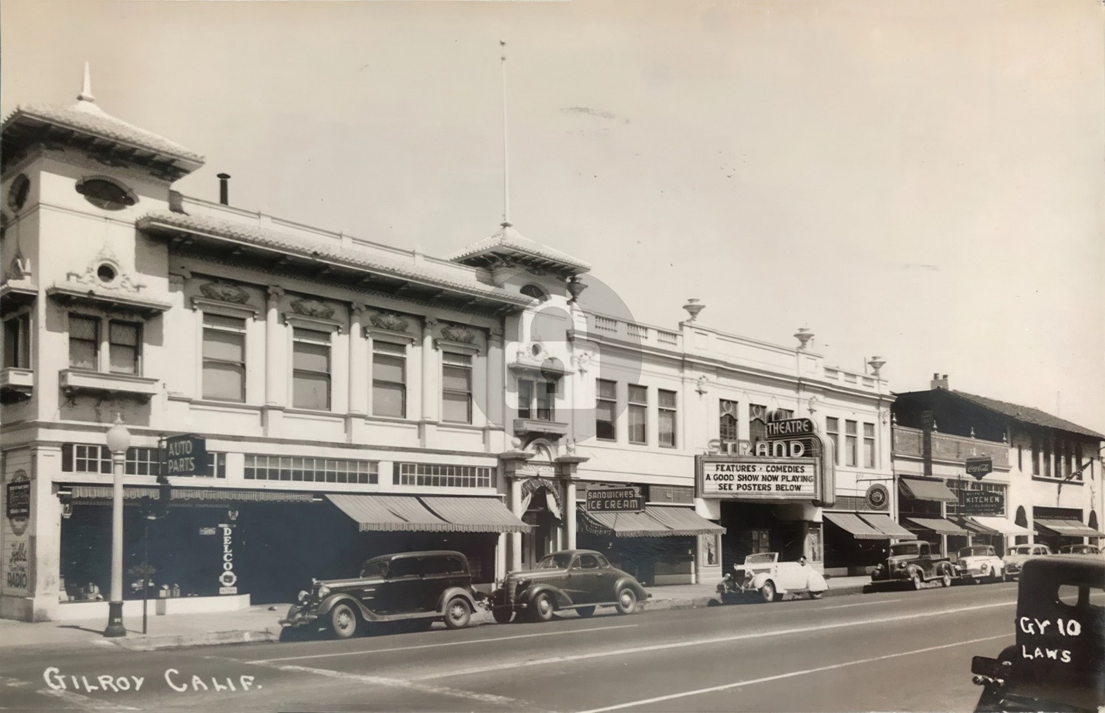 Masonic Hall & Strand Theatre Gilroy California 1954 RPPC Photo Postcard COPY Masonic Hall & Strand Theatre Gilroy California 1954 RPPC Photo Postcard COPY
