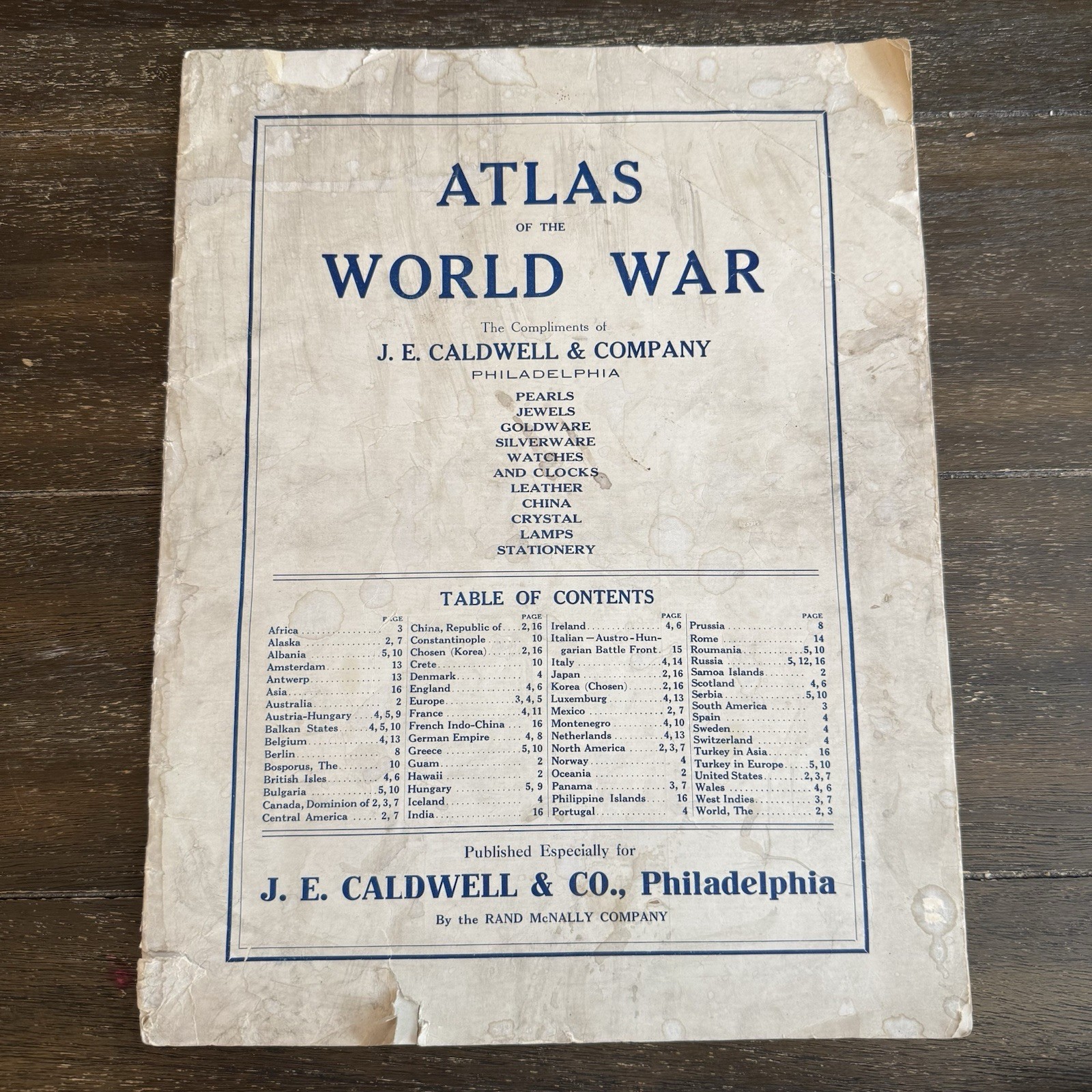 1914 Rand McNally ATLAS OF THE WORLD WAR WWI Maps J.E. Caldwell Philadelphia 1914 Rand McNally ATLAS OF THE WORLD WAR WWI Maps J.E. Caldwell Philadelphia