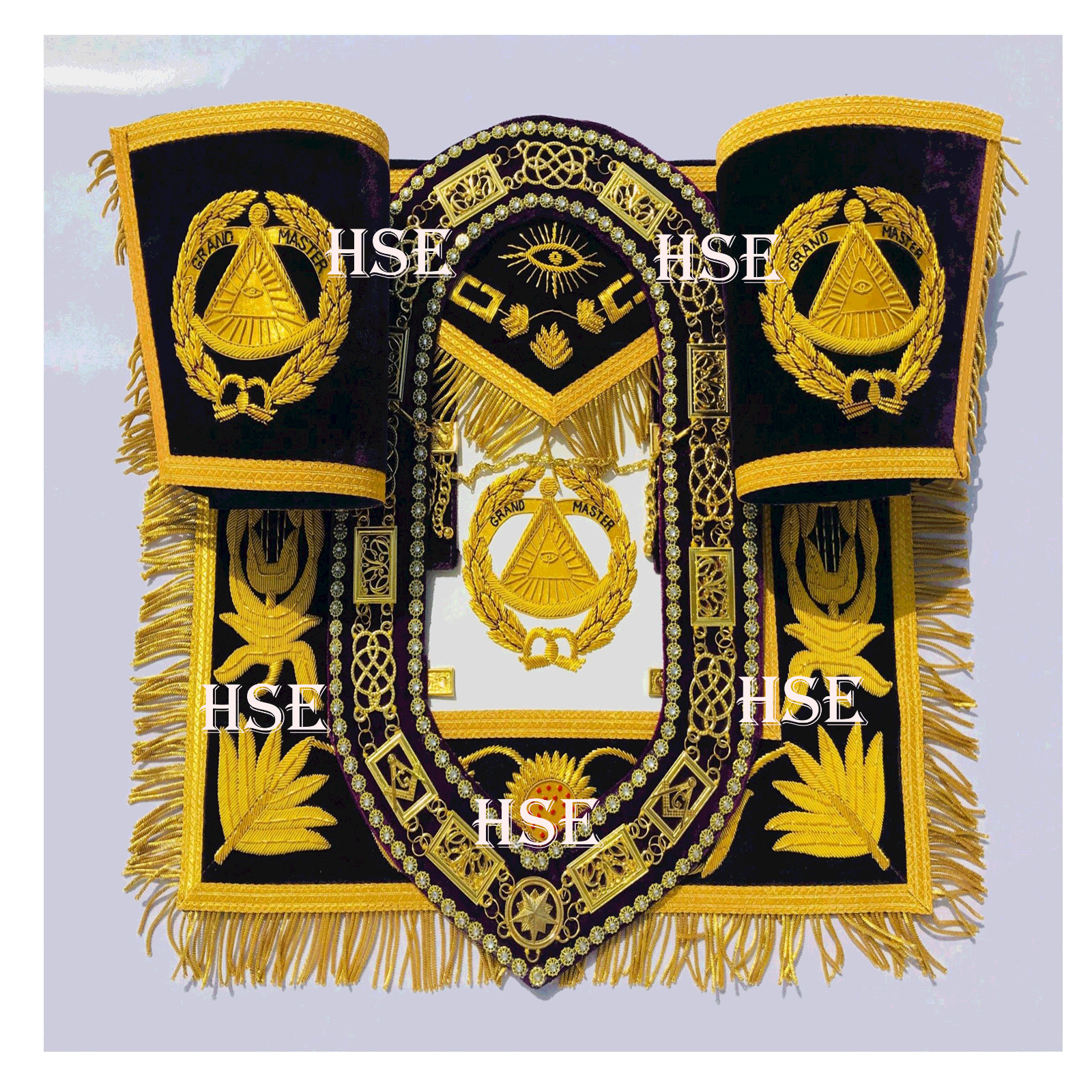 NEW MASONIC REGALIA GRAND MASTER APRON WITH COLLAR & CUFFS PURPLE-HSE