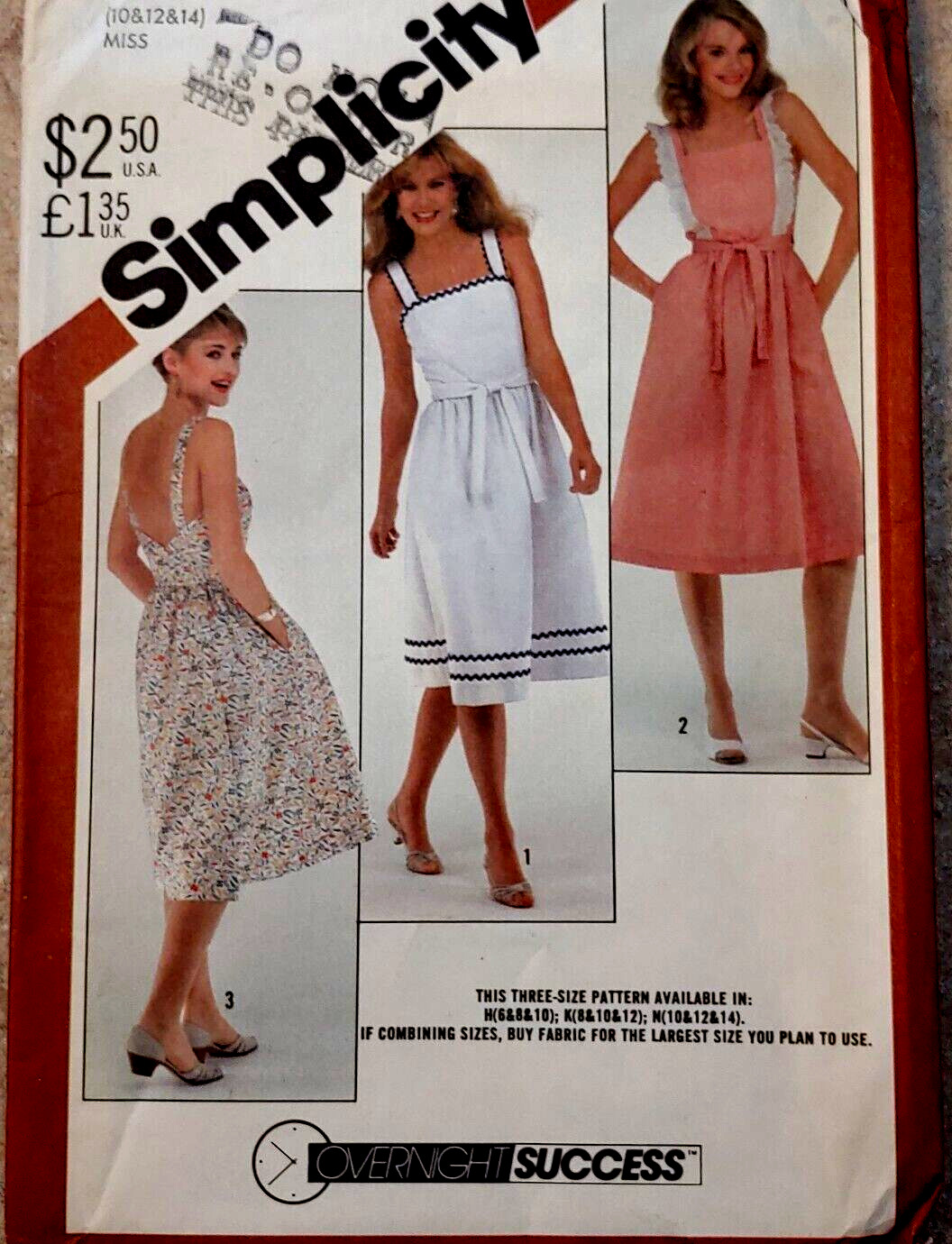 1982 Simplicity Pattern No. 5442 Misses back-wrap V-back sundress Sz 10-12-14