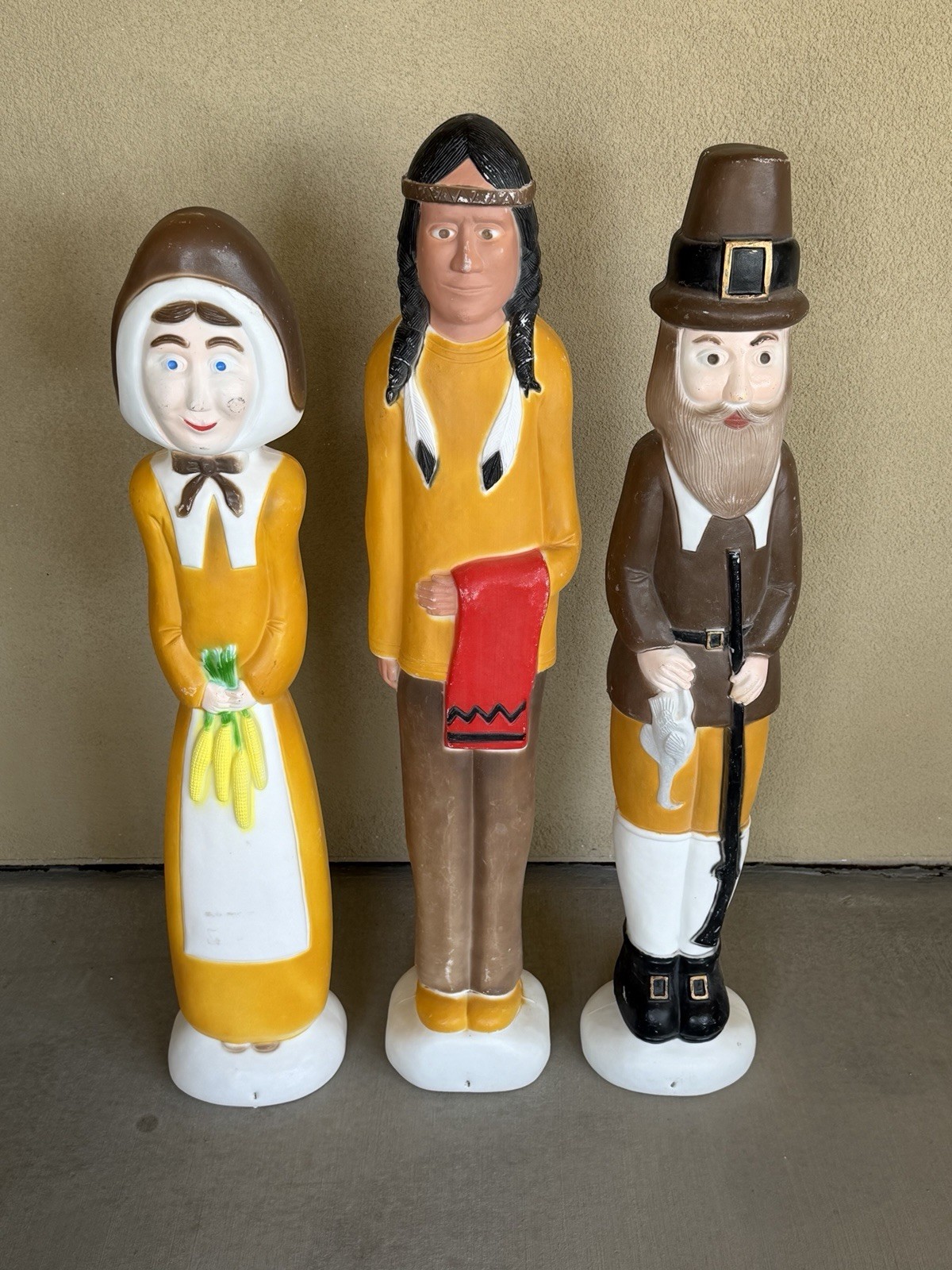 Don Featherstone Thanksgiving Pilgrim’s & Indian Blow Molds Vintage Very HTF
