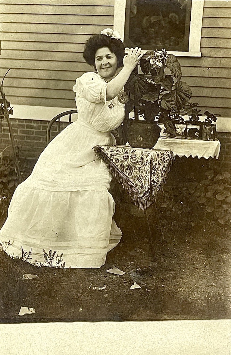 Antique RPPC Edwardian Woman Pouter Pigeon Eyelet Lace Dress 1910s Photo