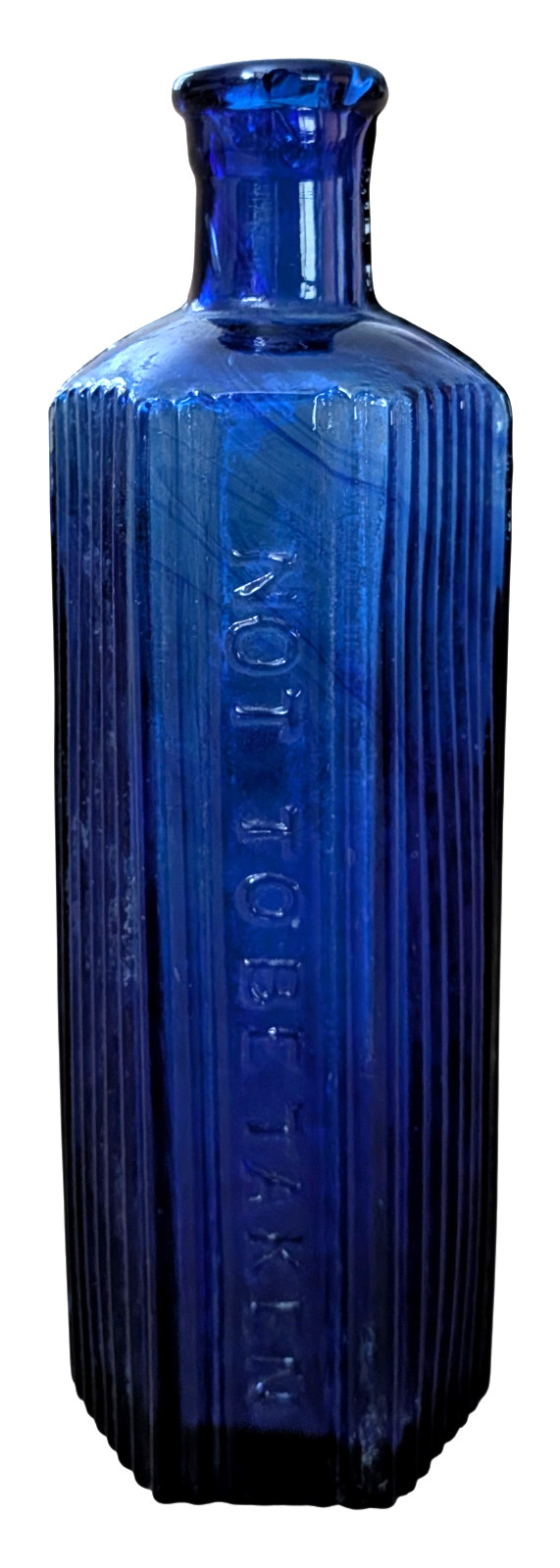Antique Cobalt Blue Poison Bottle 8 Oz NOT TO BE TAKEN Ribbed Hexagonal