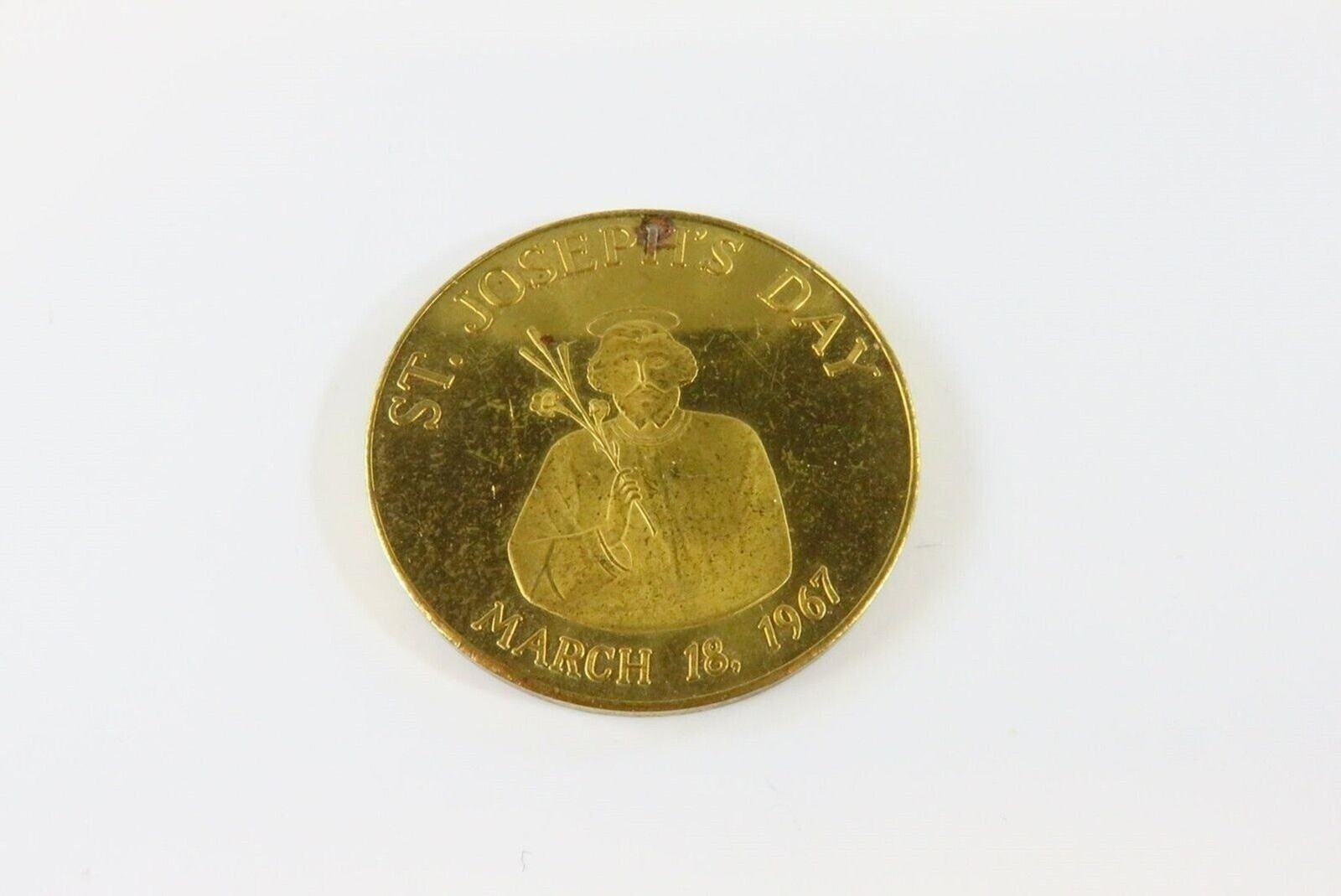 St. Joseph\'s Day Blessed Gilt Bronze Medal 1967 Italian Cultural Society New Orl