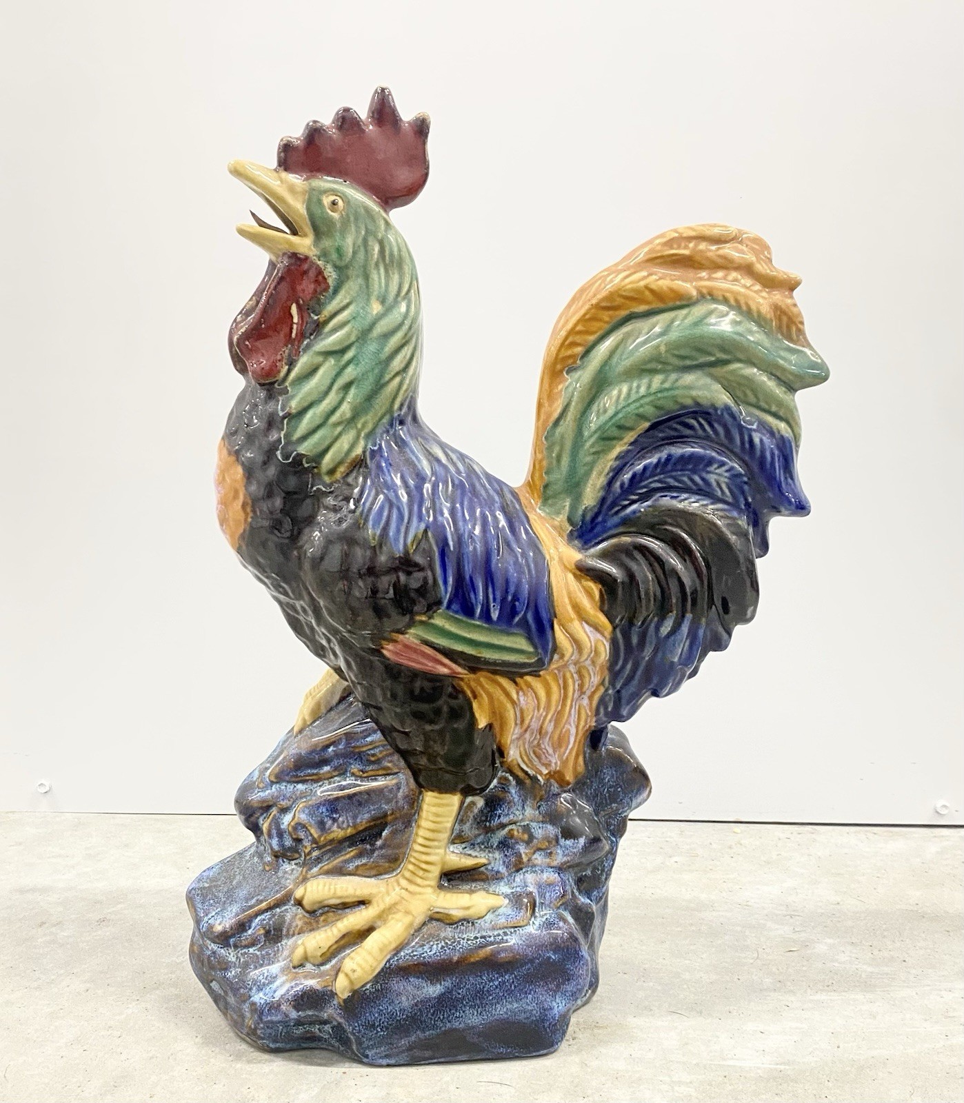 Vintage Italian Rooster Farmhouse Rustic Cottage Tuscan Majolica Decor Statue