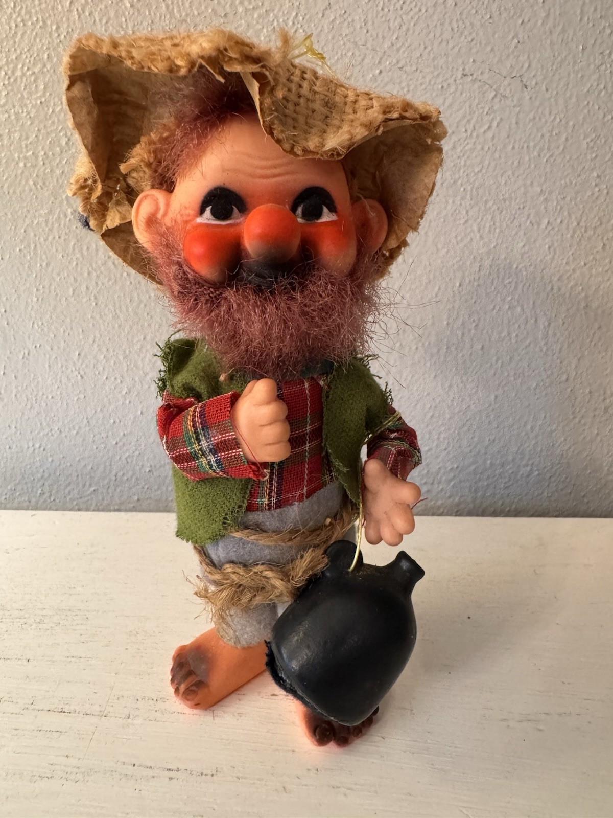 VTG 1970’s Bearded Hillbilly Hobo Plastic Doll Figure W Straw Hat 7” Kentucky