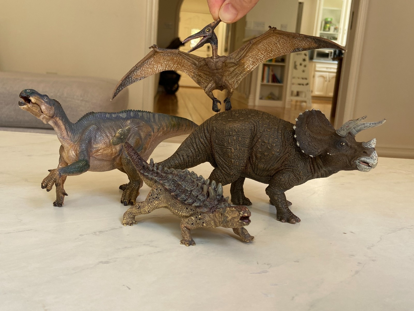 Lot of 4 Papo Dinosaurs: Triceratops, Iguanodon, Ankylosaurus & Pteranodon Lot of 4 Papo Dinosaurs: Triceratops, Iguanodon, Ankylosaurus & Pteranodon
