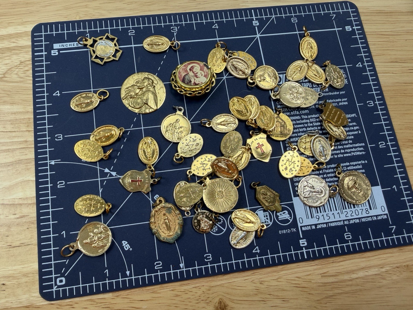 50 Vintage Catholic Religious France & Italy Mixed Devotional Gold Tone Lot