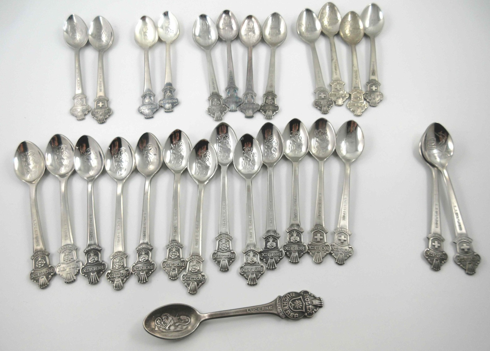 Rolex Bucherer of Switzerland 28 Souvenir Collectible Spoons 4-1/2 Rolex Bucherer of Switzerland 28 Souvenir Collectible Spoons 4-1/2