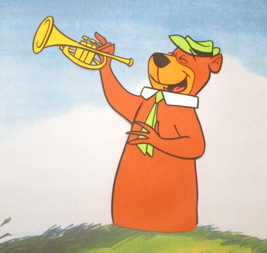 1960's YOGI BEAR hat tie trumpet billboard HANNA-BARBERA ORIGINAL PRODUCTION CEL 1960's YOGI BEAR hat tie trumpet billboard HANNA-BARBERA ORIGINAL PRODUCTION CEL