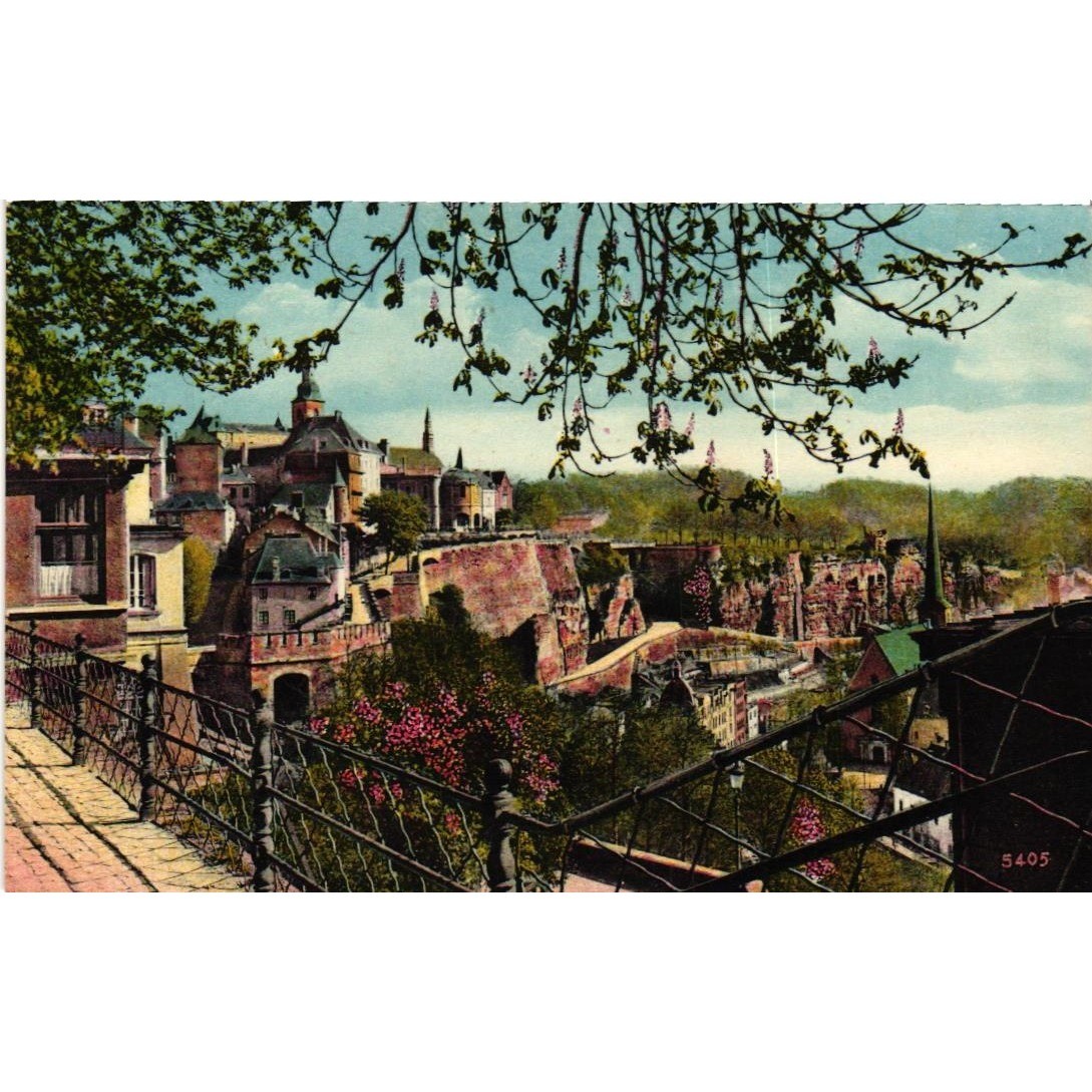 Vintage Luxembourg Postcard Blick von der Kaserne aus View from Barracks Litho
