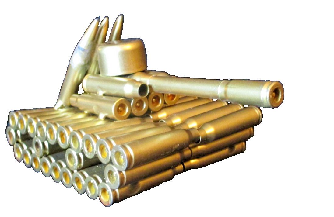 Handmade Bullet Shell Casing Tank Sculpture Figurine Militaria Gold Tone Handmade Bullet Shell Casing Tank Sculpture Figurine Militaria Gold Tone