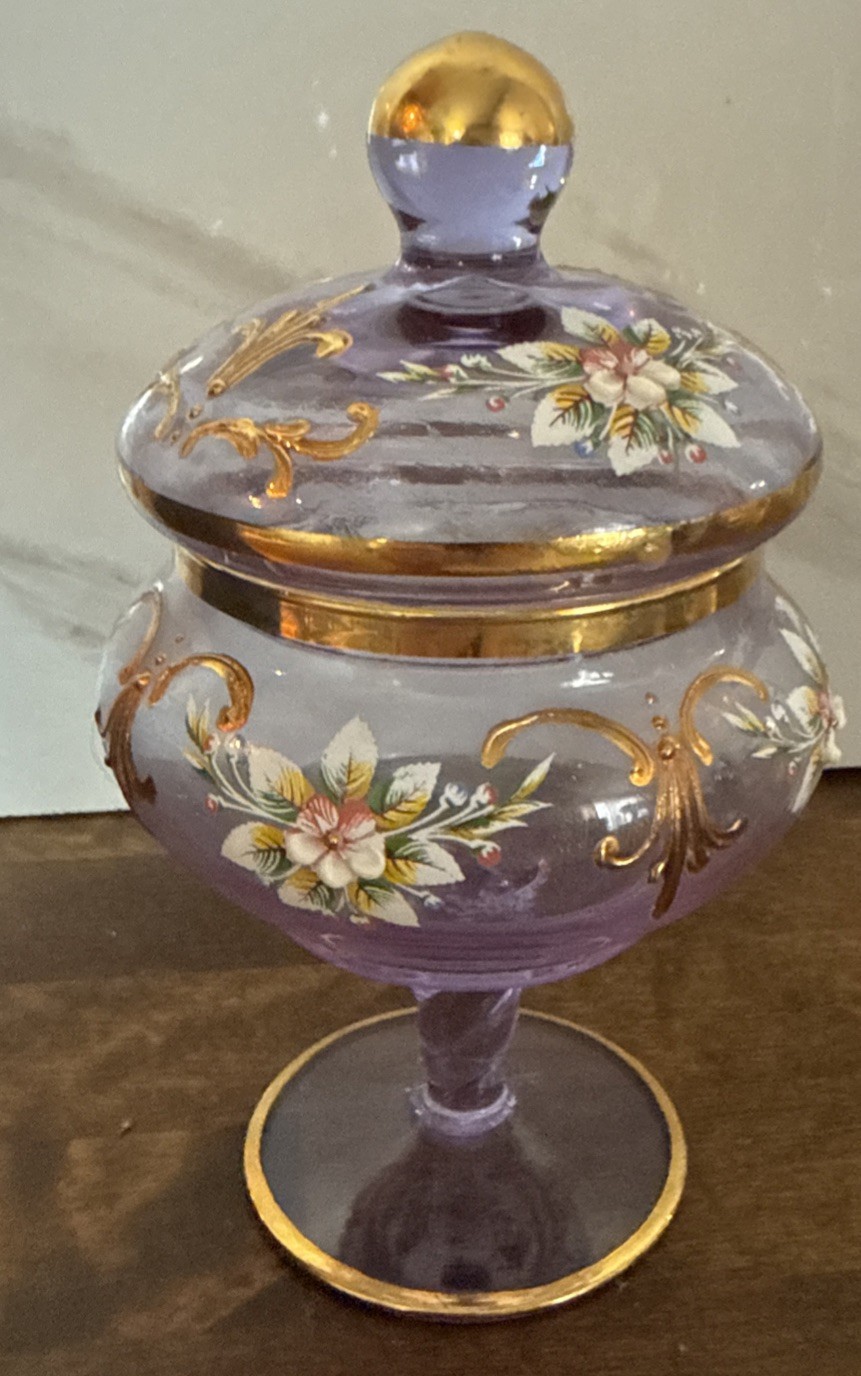Italian Venetian Mutant Glass Dish. Hand Painted With Gold. Excellent Condition Italian Venetian Mutant Glass Dish. Hand Painted With Gold. Excellent Condition