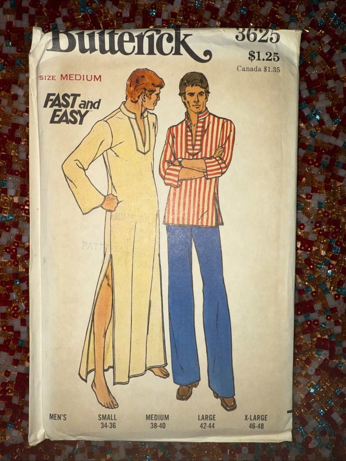BUTTERICK Fast & Easy pattern 3625 vintage 70s MEN'S CAFTAN SHIRT M 38-40 UC