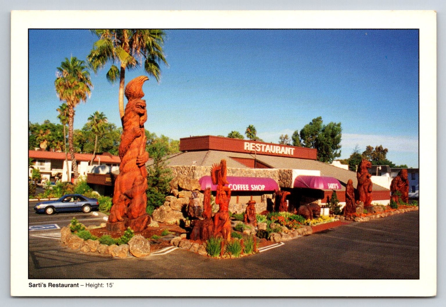 Vintage Sarti\'s Restaurant Sacramento CA Redwood Sculptures Postcard Vintage Sarti\'s Restaurant Sacramento CA Redwood Sculptures Postcard