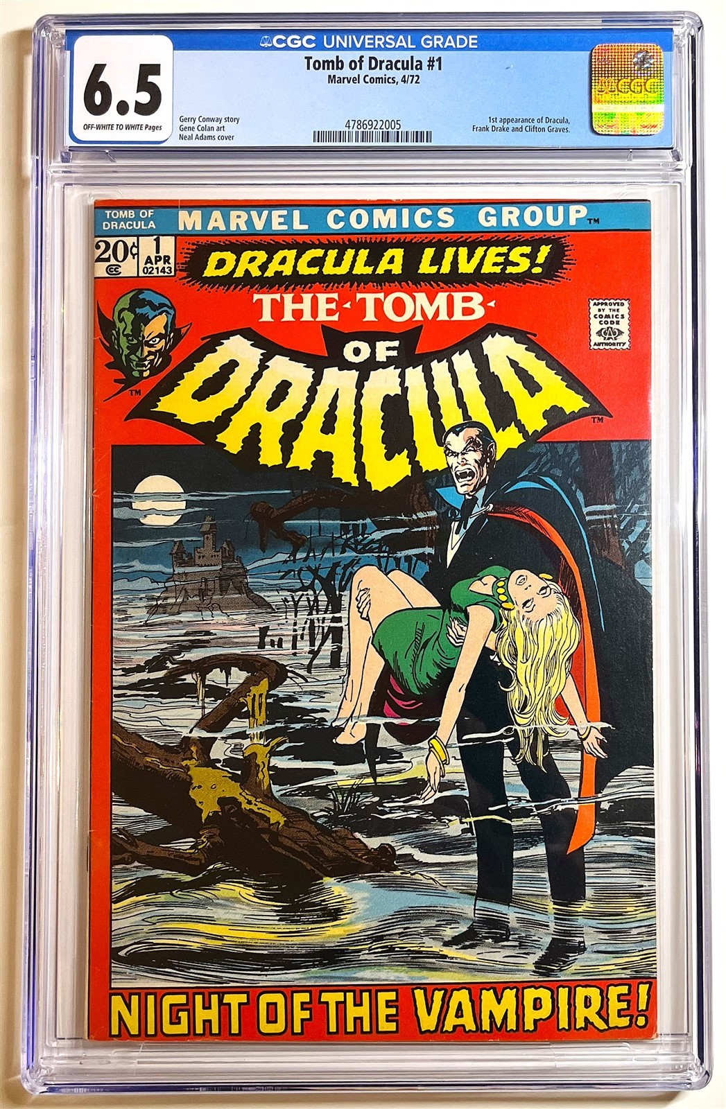 TOMB of DRACULA #1 ~ First Dracula 1972 Marvel ~ Neal Adams cover ~ CGC 6.5