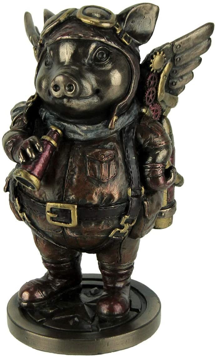 Veronese Design Steampunk Aviator Bronze Toned Flying Pig Figurine, 5 1/4 Inch Veronese Design Steampunk Aviator Bronze Toned Flying Pig Figurine, 5 1/4 Inch