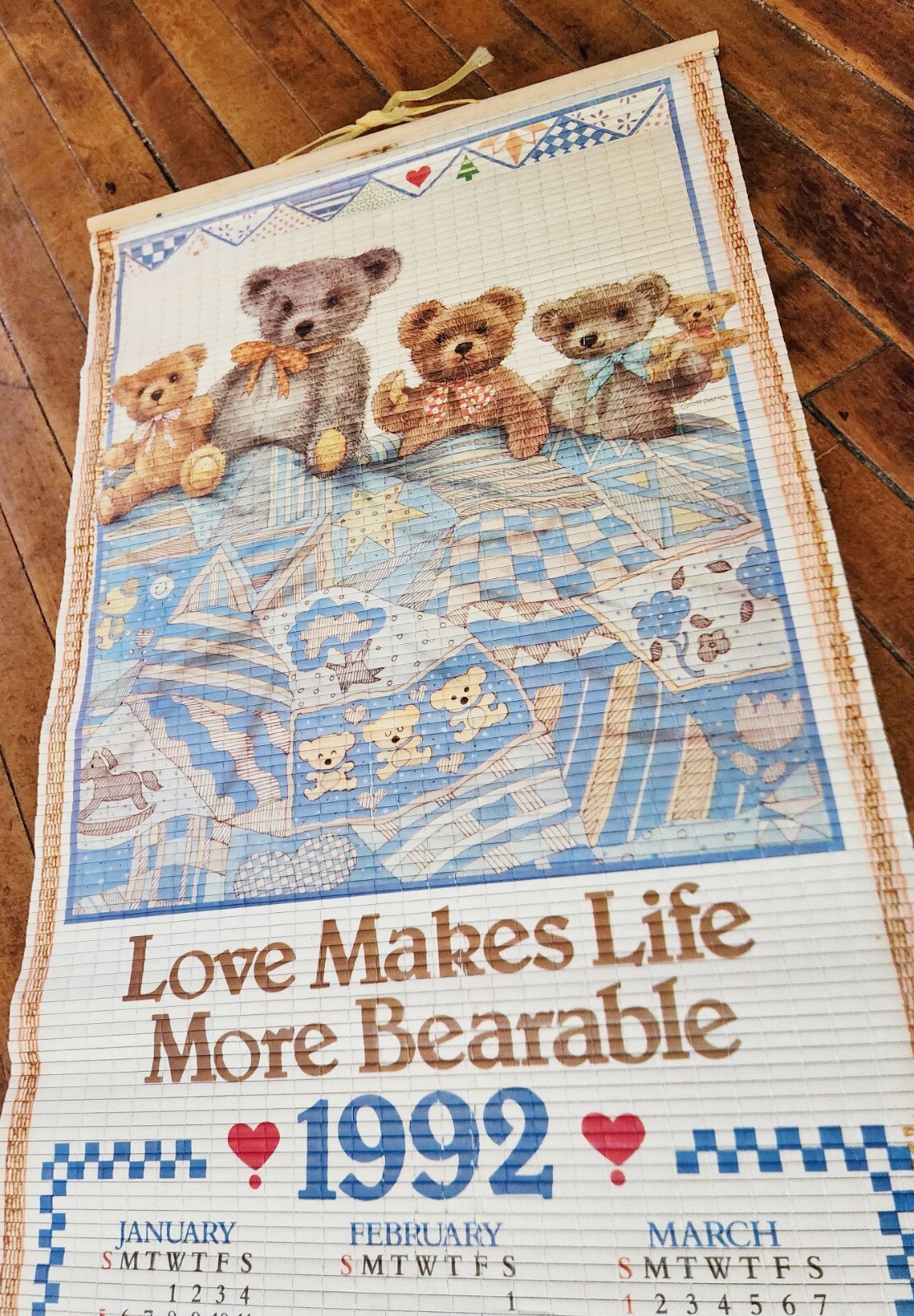 Vtg Giordano Reversible 1991 1992 Wall Hanging Slat Calendar Teddy Bears 32 Inch Vtg Giordano Reversible 1991 1992 Wall Hanging Slat Calendar Teddy Bears 32 Inch
