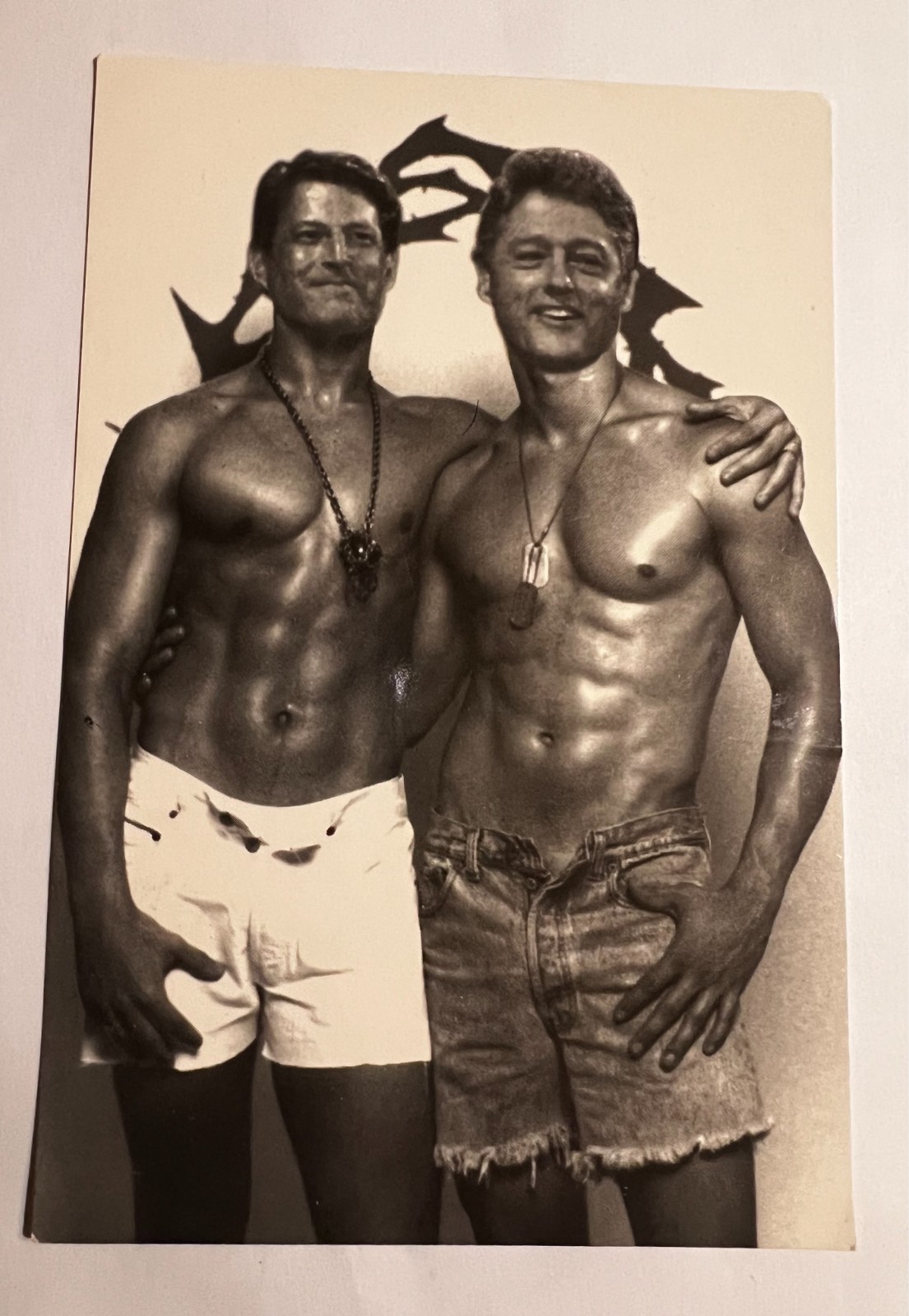 Postcard Clinton /Gore Musclemen--Printed in Italy