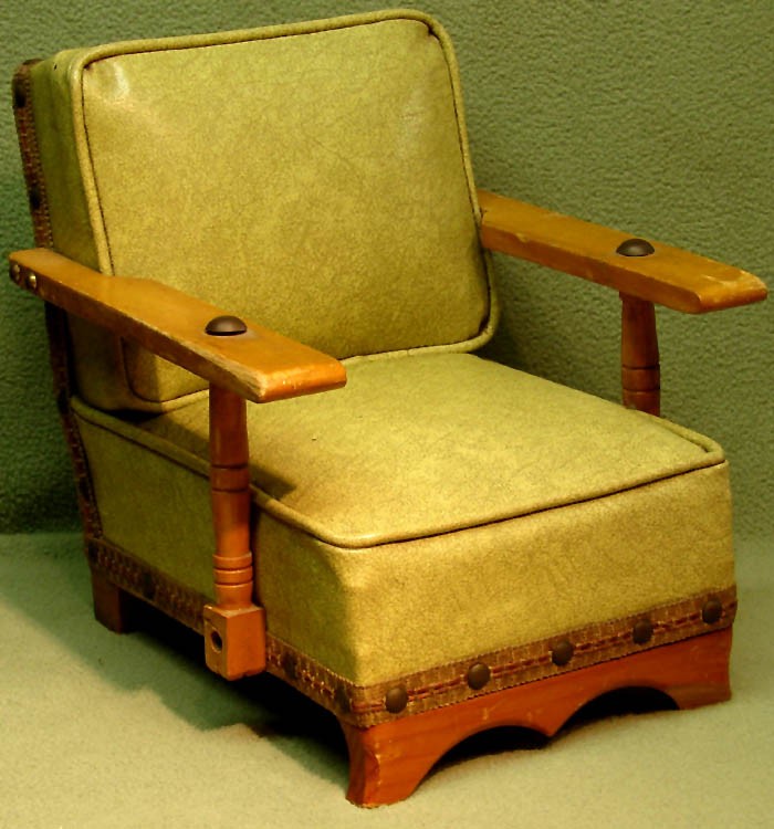 OLD & HEAVY WOOD & VINYL SMALL OR MINIATURE SALESMAN SAMPLE CHAIR