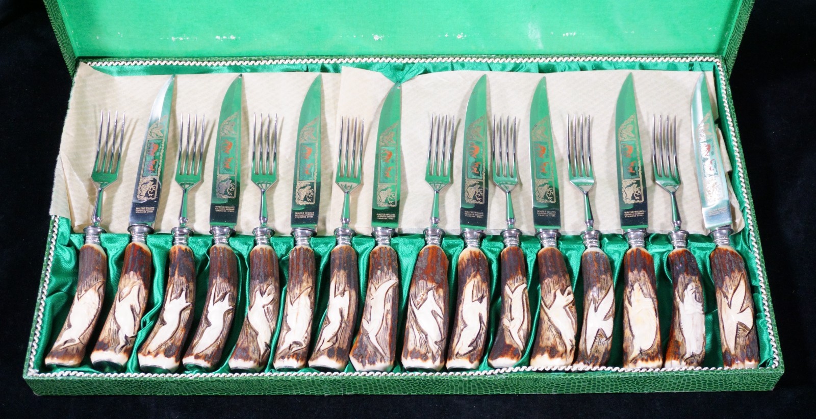 Vintage Walter Willms Solingen-Germany Stag Horn Silverware Set Complete (R) Vintage Walter Willms Solingen-Germany Stag Horn Silverware Set Complete (R)