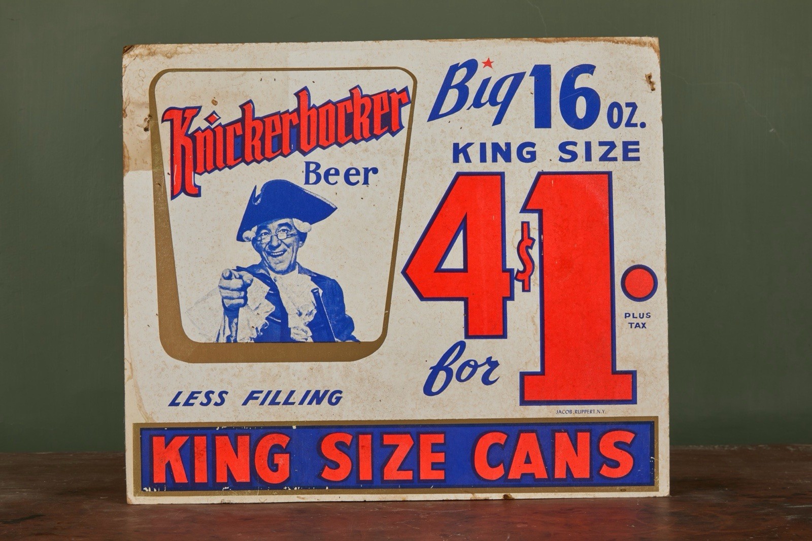Vintage 1950s Knickerbocker Beer Store Display Sign - Big 16 oz King Size Cans