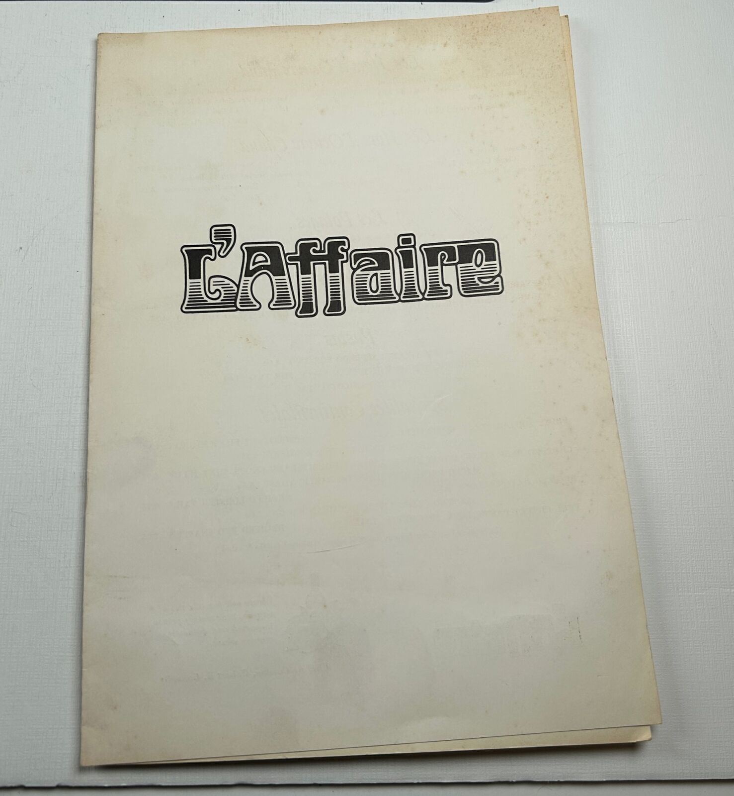 Vintage Restaurant Menu L\'Affaire Mountainside NJ + Morristown NJ 