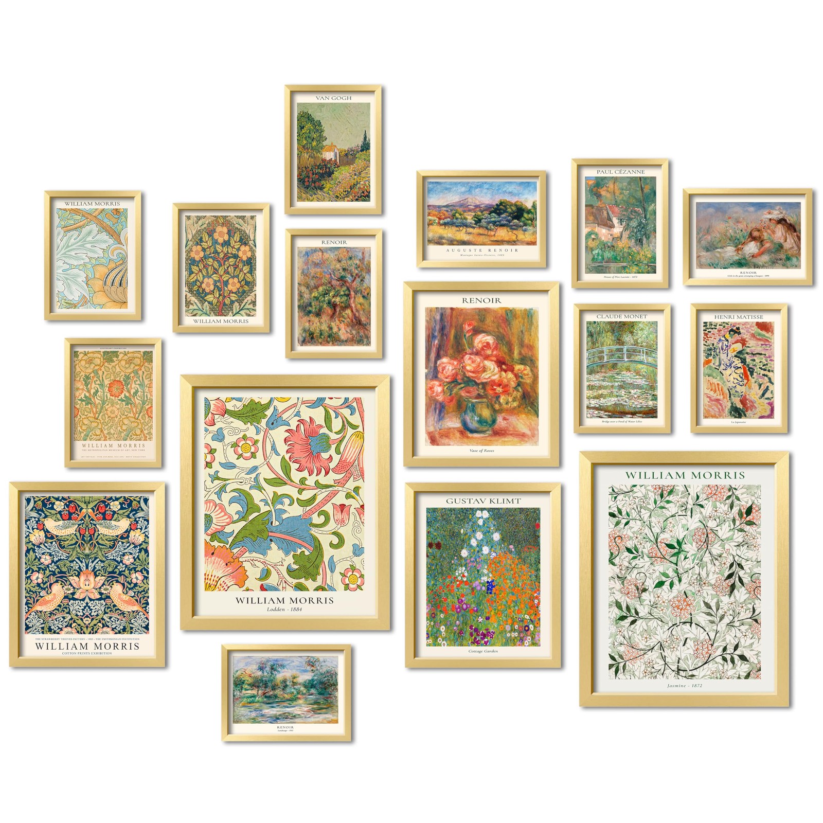 ANERZA 16 PCS Gold Framed Vintage Eclectic William Morris Wall Art Decor ANERZA 16 PCS Gold Framed Vintage Eclectic William Morris Wall Art Decor