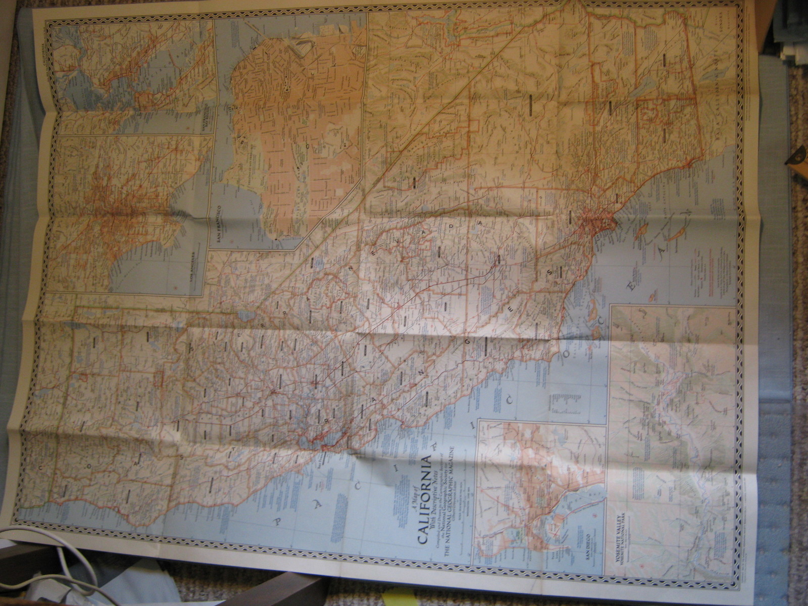 VINTAGE CALIFORNIA MAP WITH DESCRIPTIVE NOTES National Geographic June 1954 
