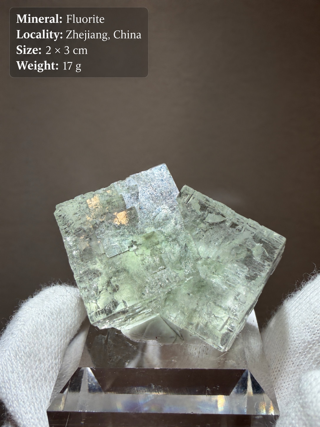 Zhejiang China Pale Green Fluorite Cubic Crystal Stepped Growth 17g Miniature Zhejiang China Pale Green Fluorite Cubic Crystal Stepped Growth 17g Miniature