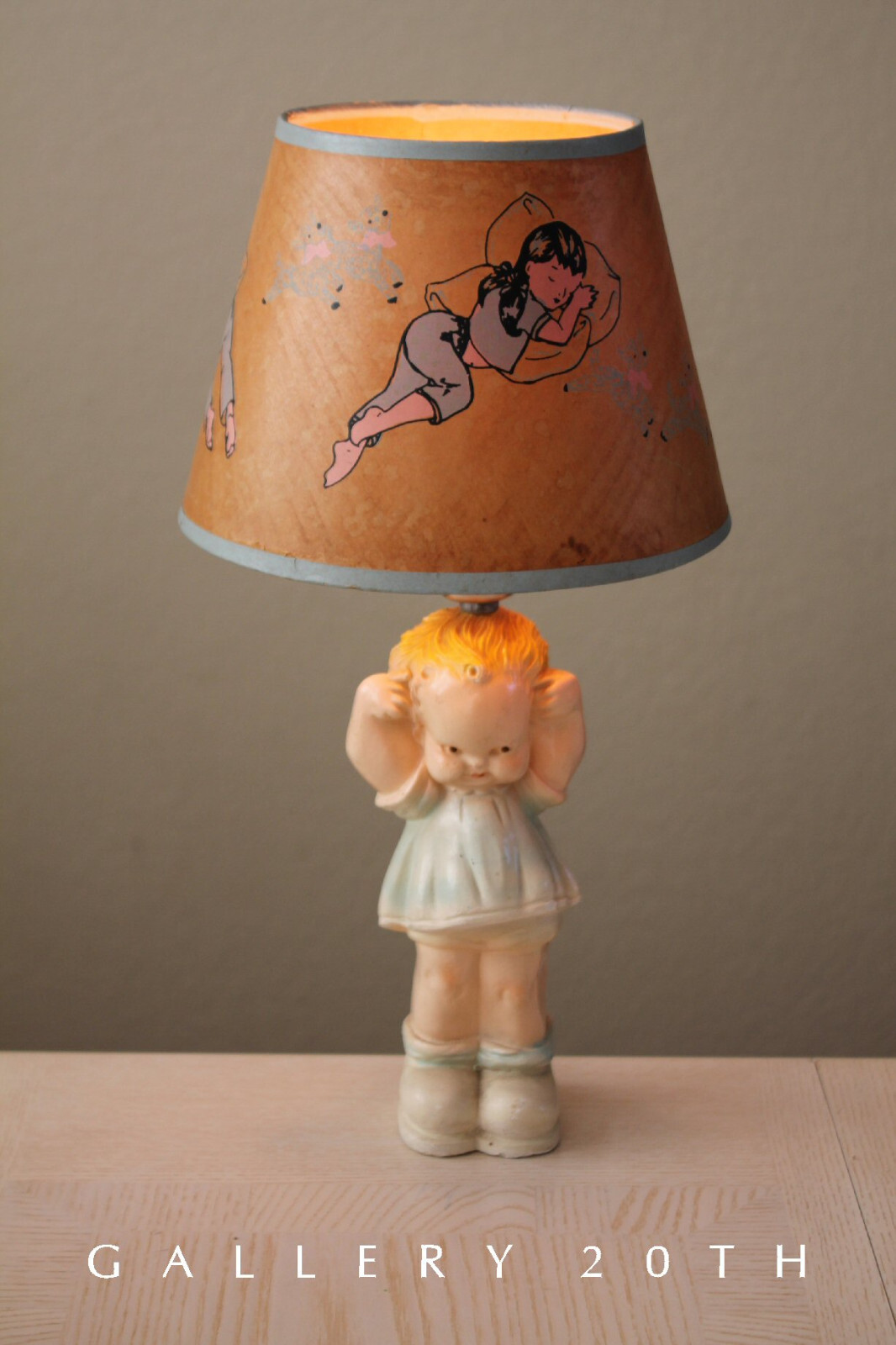 CUTE KEWPIE DOLL GIRL LAMP MID CENTURY MODERN CHILD 40's 50's VTG ORIG. SHADE