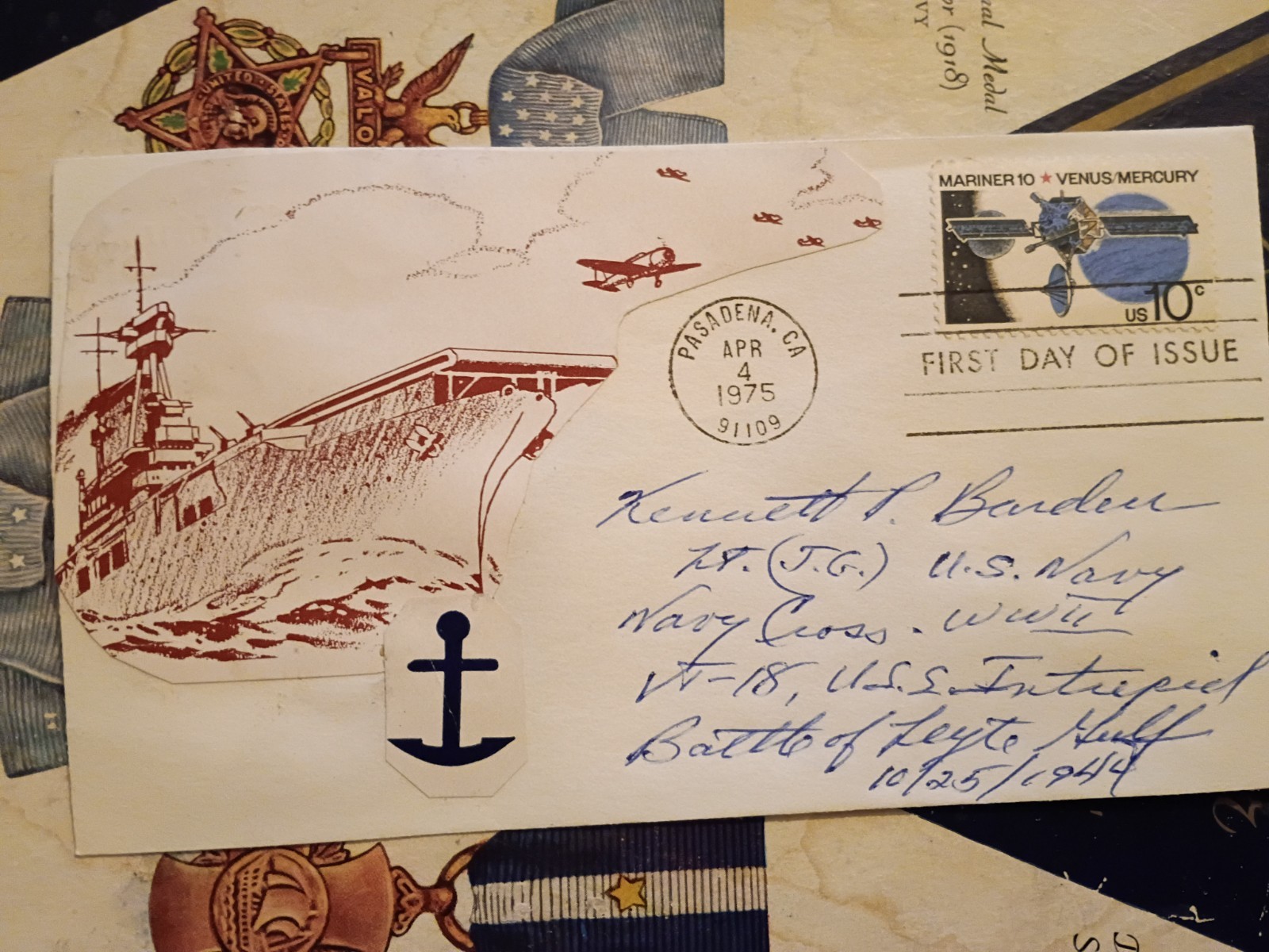 Lt. (jg) KENNETH P. BARDEN, USS Intrepid VT-18 Leyte Gulf Signed FDC Very Scarce