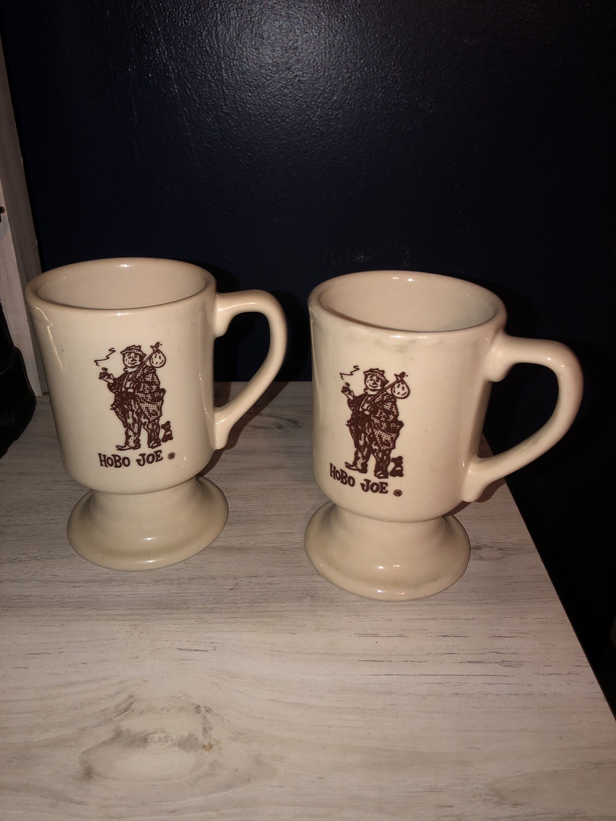 Vintage 1960s HOBO JOE RESTAURANT Ceramic Pedestal Coffee Cup Mugs Set