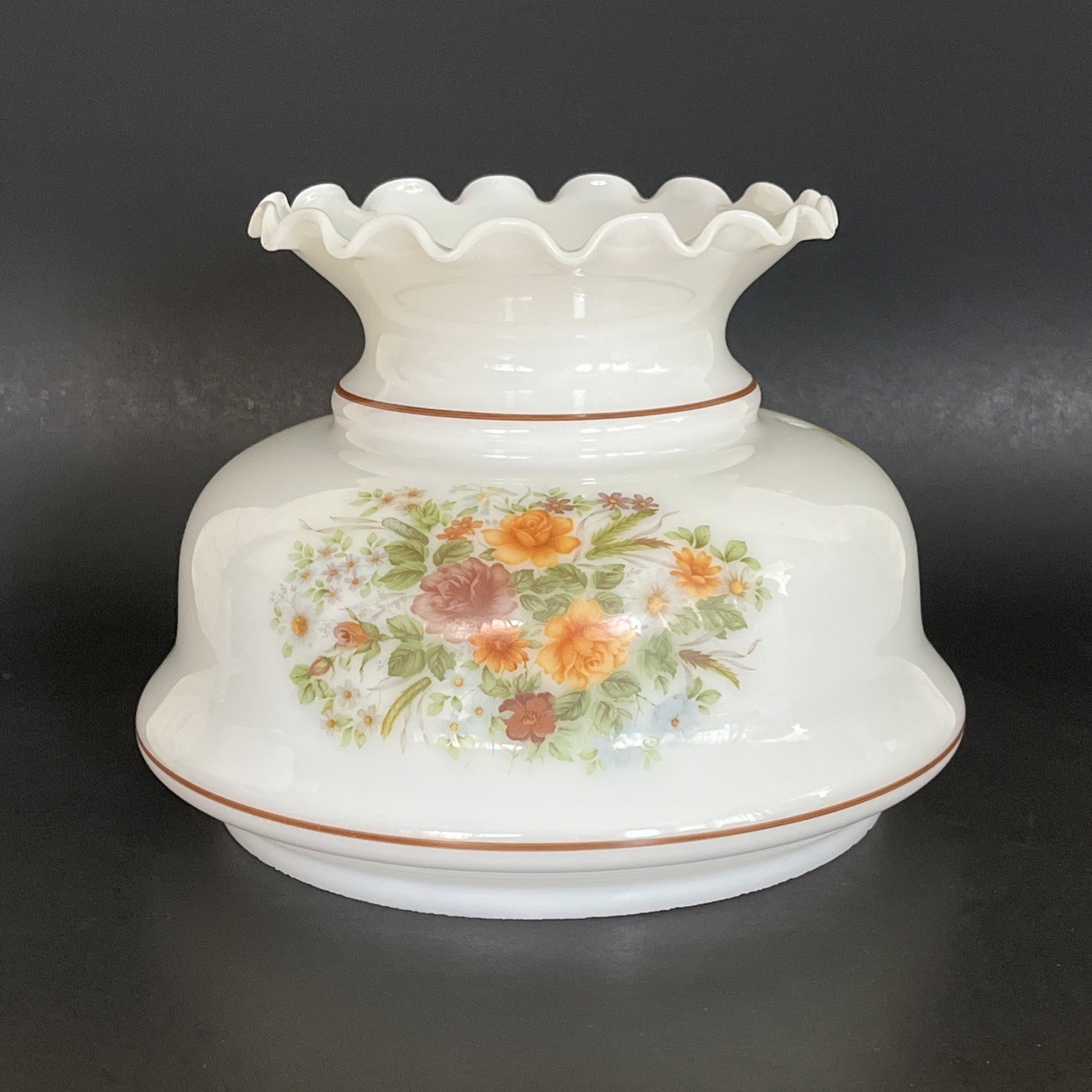 Vintage Wild Flowers Hurricane Oil Or Electric Glass Lamp Shade For 7” Fitter B