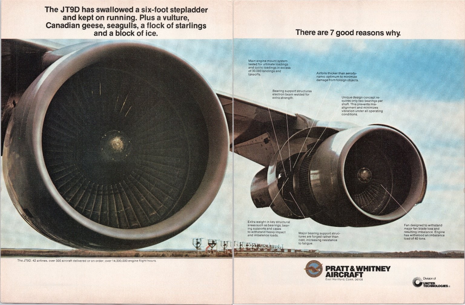 Pratt & Whitney JT9D Aircraft Engine Vintage 1976 Two Page Magazine Ad Pratt & Whitney JT9D Aircraft Engine Vintage 1976 Two Page Magazine Ad