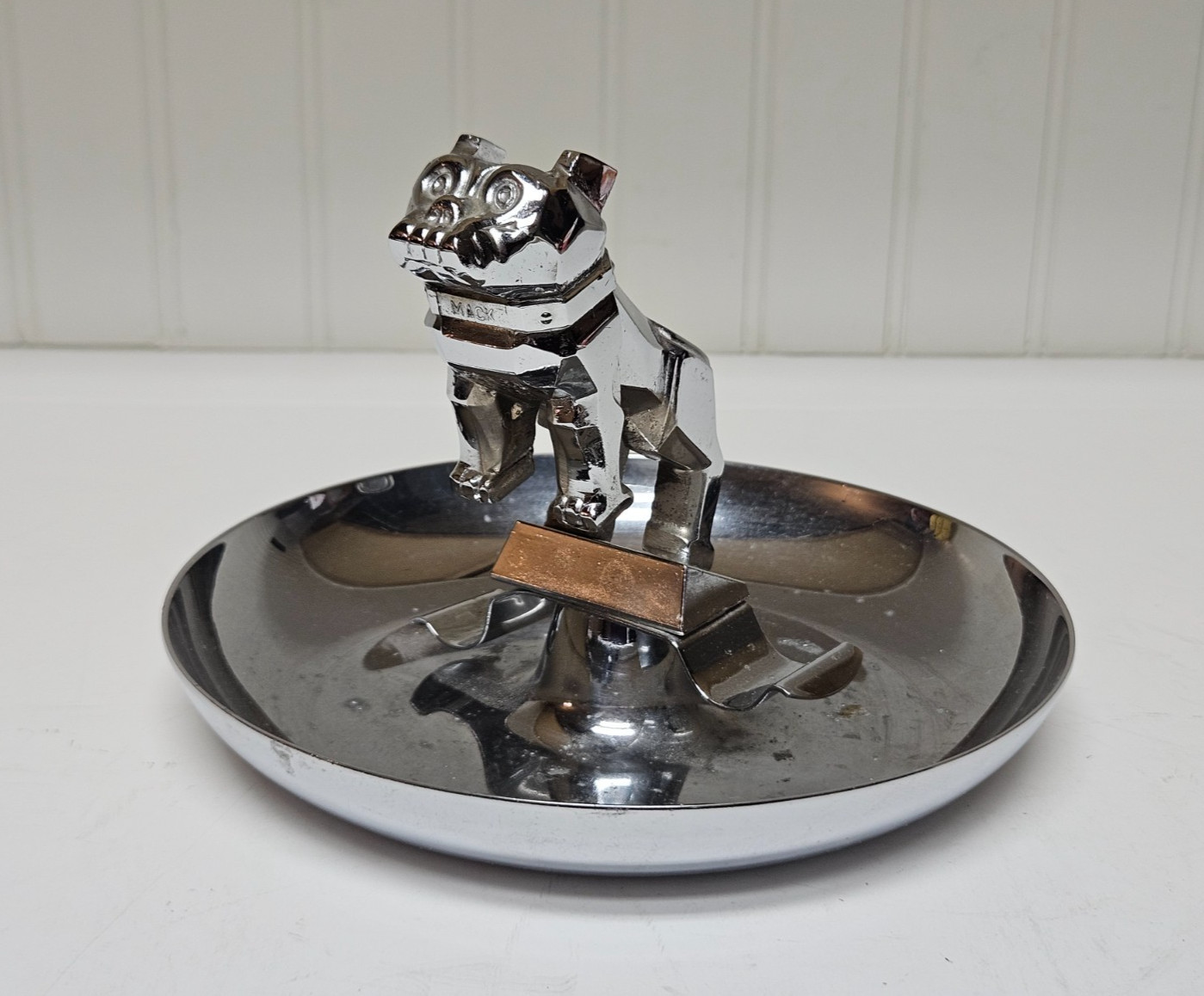 Vtg Central Die Casting & Mfg Co Chrome-Plated Mack Truck Bulldog Ashtray