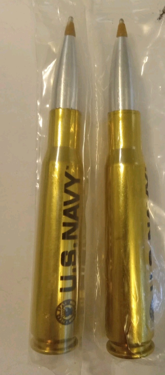 Pair of US Navy Novelty Ballpoint Pens - Heavy Brass Finish Writing Instrument